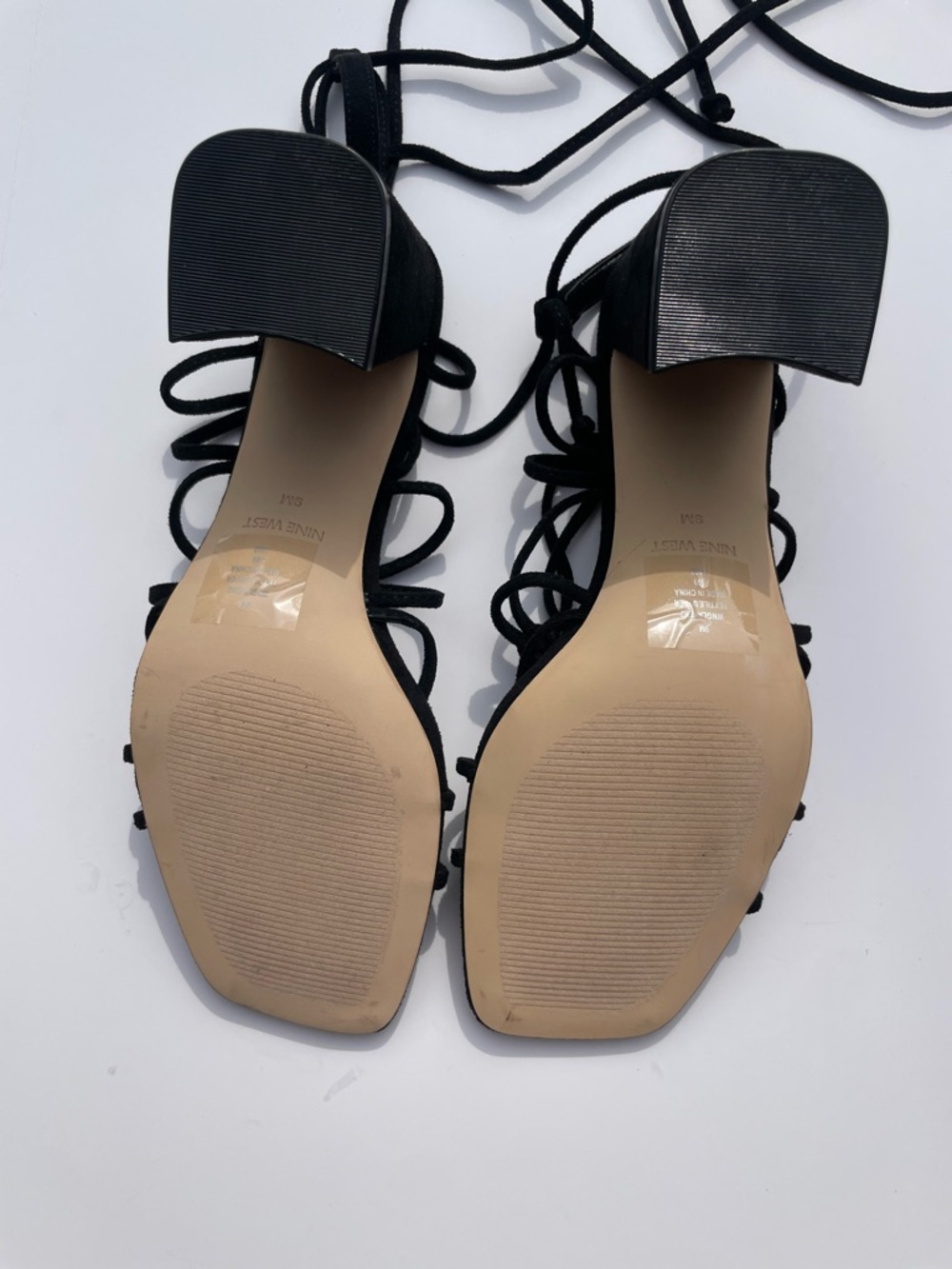 Nine West Glaven Lace-Up Heeled Sandals | Black Square Toe Size 9 - Picture 4 of 5